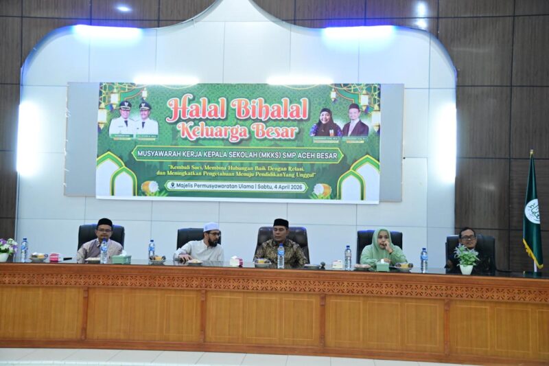 Suasana rapat kerja bersama MKKS SMP Aceh Besar, di Aula Kantor MPU Aceh, Kecamatan Darul Imarah, Kabupaten Aceh Besar, Sabtu (04/04/2026).